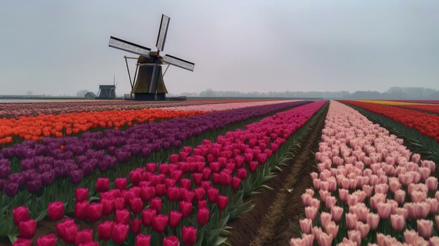 Colorido campo abierto con hermosos tulipanes IA generativa