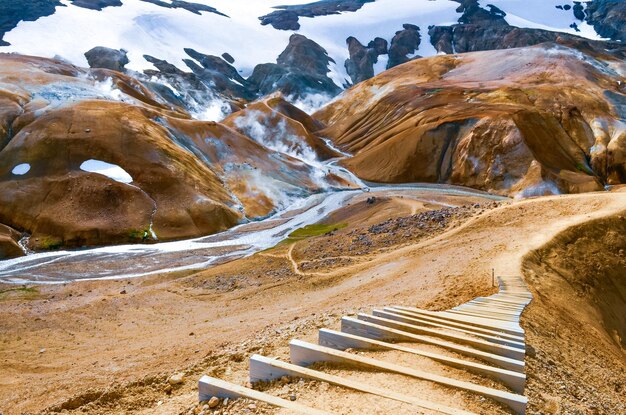 Colorido campo de aguas termales geotérmicas volcánicas Islandia