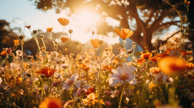 Un colorido campo de flores silvestres