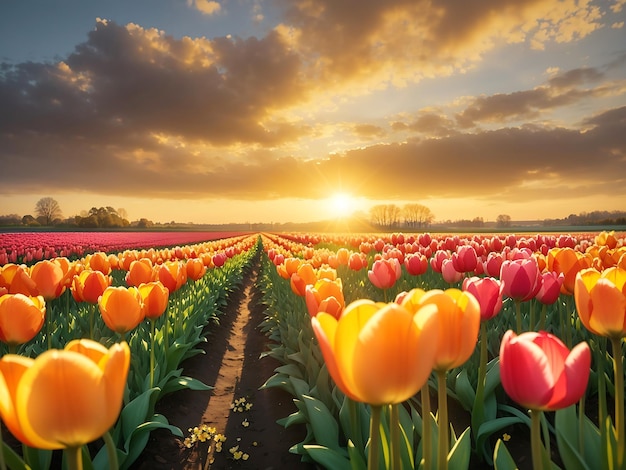 Colorido campo de tulipanes generado por IA