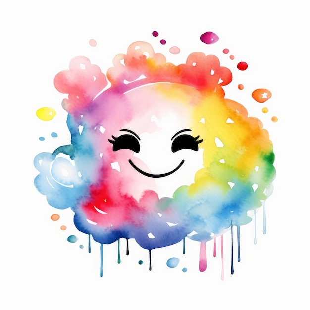 El colorido Clip Art acuarela emoji de cara sonriente sobre un fondo blanco