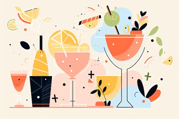 Colorido cóctel de verano bebida plano estilo de ilustración generativo ai