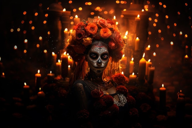 El colorido concepto del festival del Día de los Muertos generado por Ai