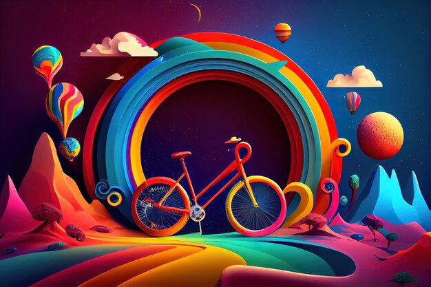 Colorido concepto de viaje en bicicleta para el día mundial de la bicicleta Generative Ai