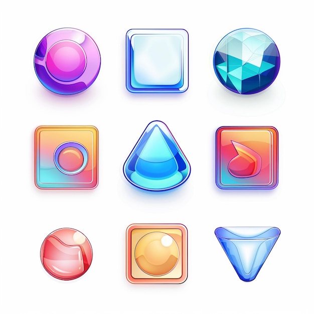 un colorido conjunto de iconos con diferentes colores y formas