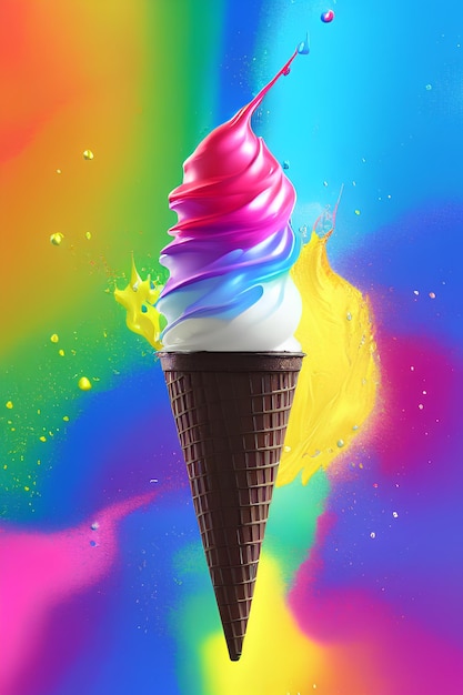 Un colorido cono de helado con los colores del arcoíris.