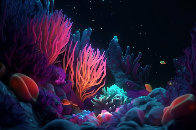 Colorido coral mundo submarino paisaje generativo ai