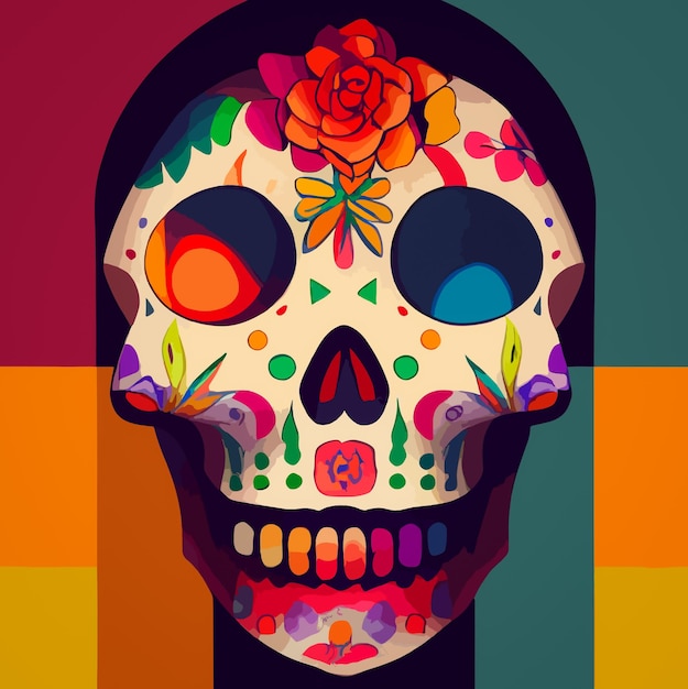 Un colorido cráneo de azúcar Calavera tradicional decorado con flores para el día de los muertos Día de los muertos