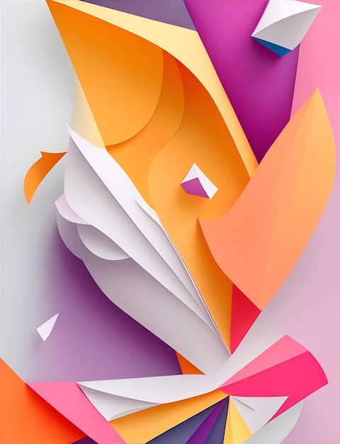 Un colorido cuadro abstracto de una mujer con un fondo rosa y naranja.