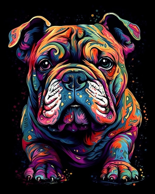 Un colorido cuadro de perro con fondo negro