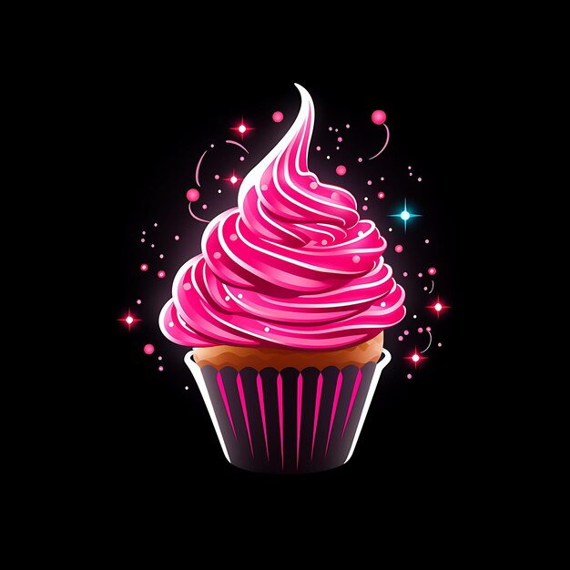 Colorido cupcake dulce rosa ondulado líneas de neón rociar decoraciones Twis Y2K Gradiente Luz Arte