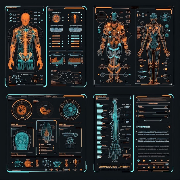 Foto colorido cyberpunk augmentation cirurgia ecrãs painel design técnica ilustração item de tendência