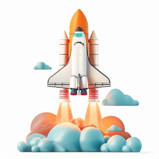 Colorido desenho animado 3D plano lançamento de ônibus espacial caprichoso