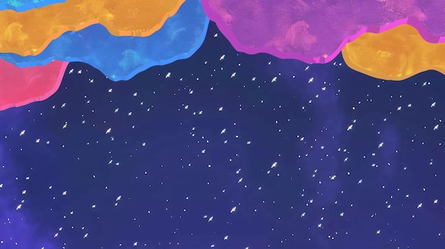 Colorido dibujo animado paisaje del país de las maravillas de invierno con nieve cayendo