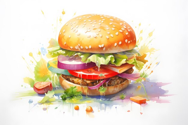 Un colorido dibujo de estilo de ilustración de hamburguesa