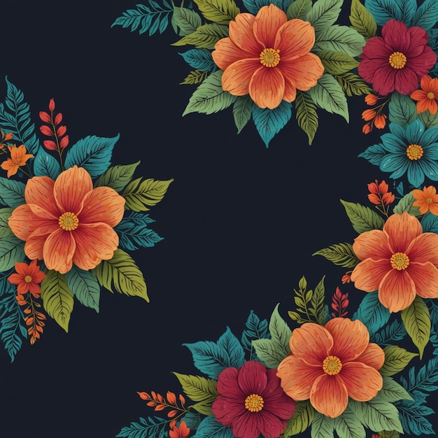 un colorido diseño floral con flores naranjas y rosas