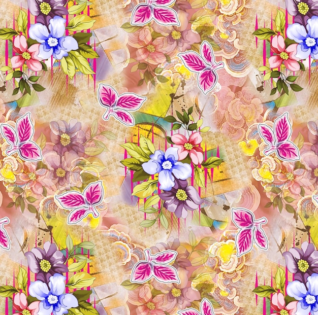un colorido diseño floral con una imagen de flores y un letrero que dice quot primavera quot
