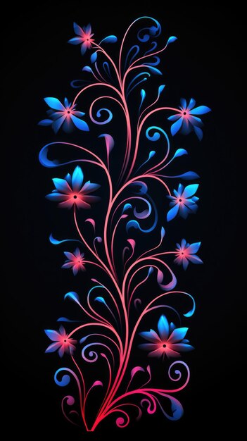 Un colorido diseño floral sobre un fondo negro.