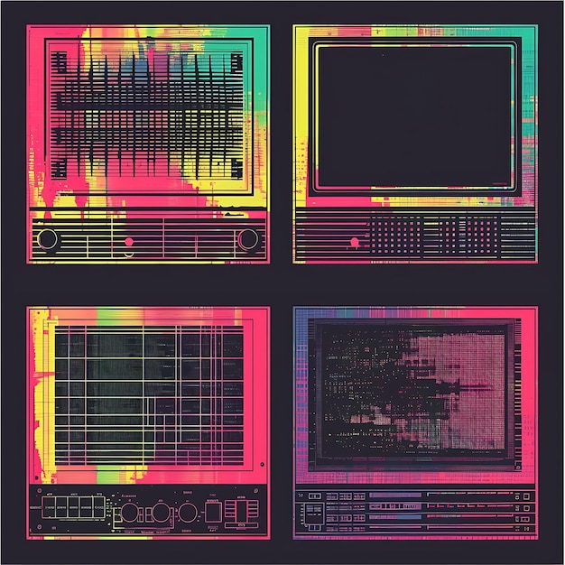 El colorido diseño del panel estático de radio analógico Lo Fi con ilustración de distorsión máxima es un elemento de tendencia