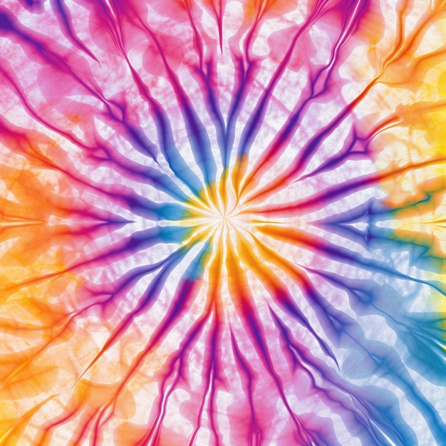 Un colorido diseño de teñido anudado con un patrón de rayos de sol.