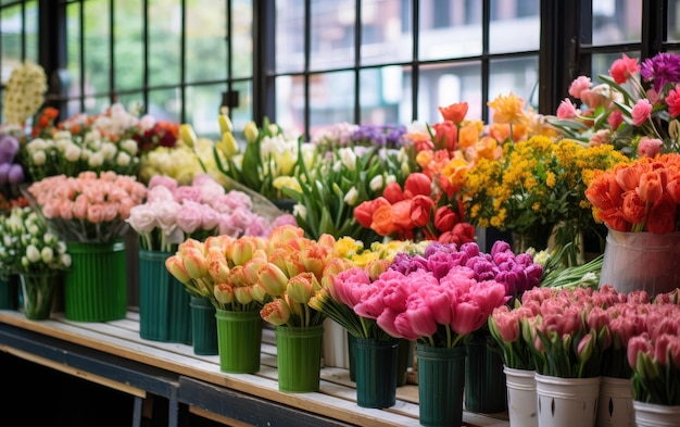 Un colorido dosel un mercado de flores esplendor IA generativa