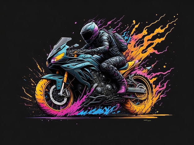 Un colorido efecto de salpicadura de ilustración de motocicleta deportiva