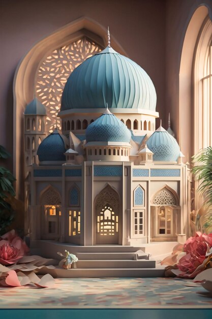 Colorido Elegante Pop Paper Art Estilo Masjid ilustração