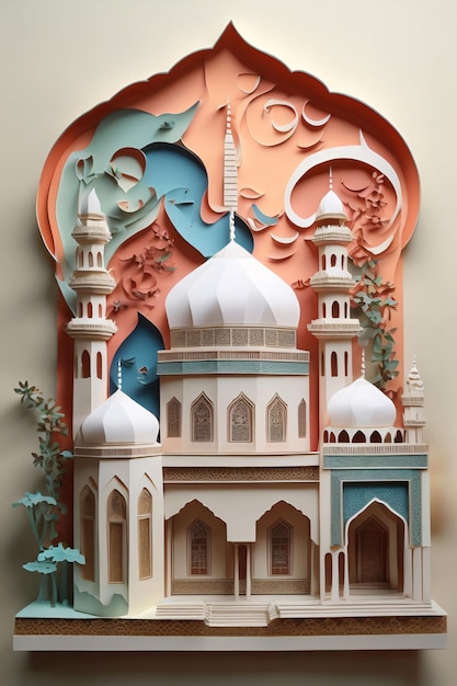 Colorido Elegante Pop Paper Art Estilo Masjid ilustração