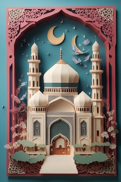 Colorido Elegante Pop Paper Art Estilo Masjid ilustração