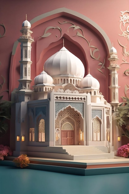 Colorido Elegante Pop Paper Art Estilo Masjid ilustração