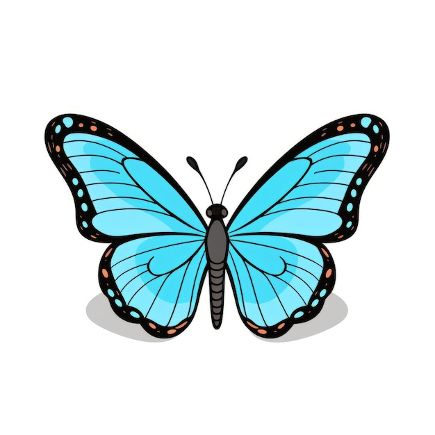 Colorido estilo de dibujos animados mariposa azul sobre fondo blanco