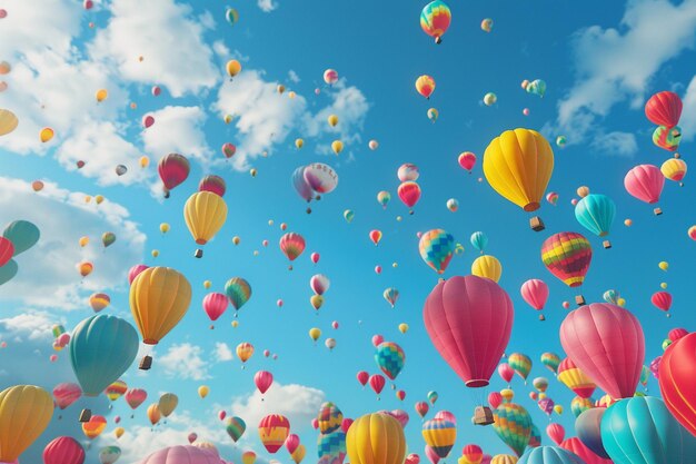 Un colorido festival de globos contra un cielo azul