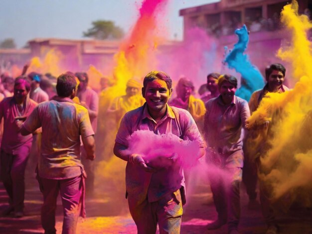 El colorido festival del holi en polvo