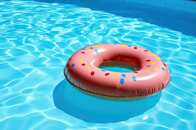 Colorido flotador de donas en la piscina círculo inflable flota en la piscina concepto de vacaciones de verano