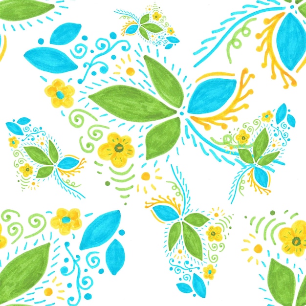 Colorido follaje y flores diseño de patrones sin fisuras