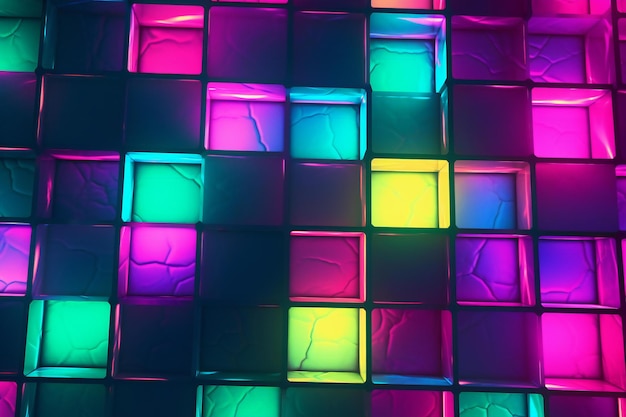 Foto el colorido fondo abstracto de cuadrados brillantes de neón