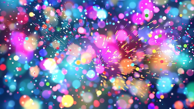 Un colorido fondo abstracto de luces borrosas y confeti