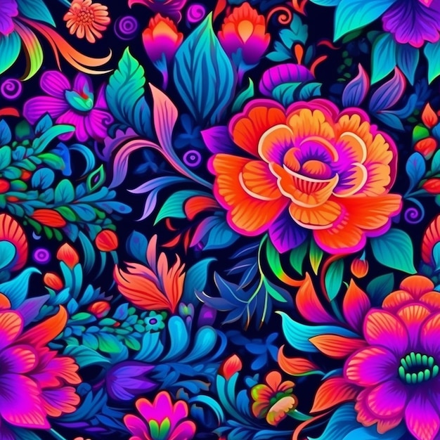 Foto un colorido fondo floral con flores brillantes y hojas generativas ai