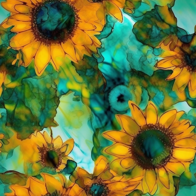 Foto un colorido fondo floral con girasoles amarillos.