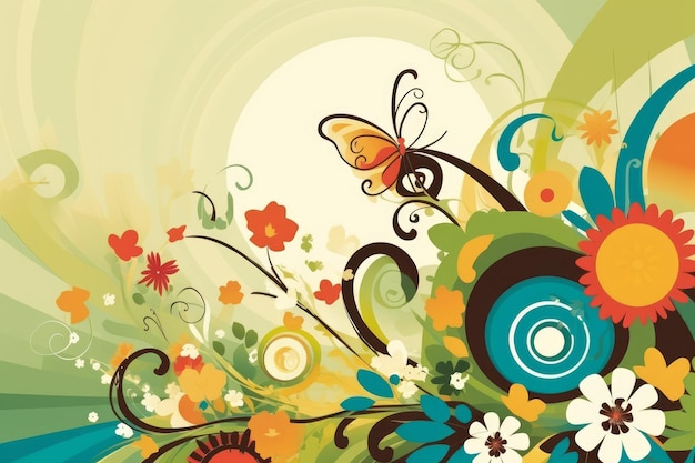 Un colorido fondo floral con una mariposa.