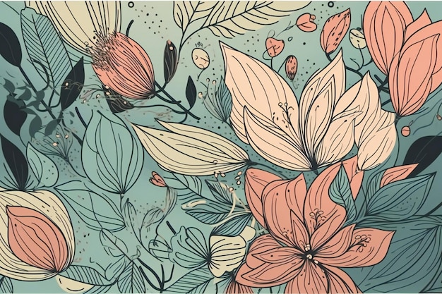 Un colorido fondo floral con motivos florales y las palabras "primavera" en la parte inferior.