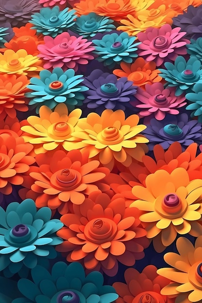 Un colorido fondo de flores de papel con una flor rosa y naranja en el medio