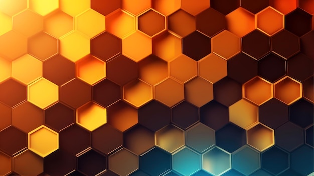 Un colorido fondo hexagonal con un fondo azul y naranja.