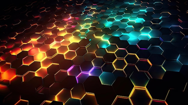 Un colorido fondo hexagonal con una luz.