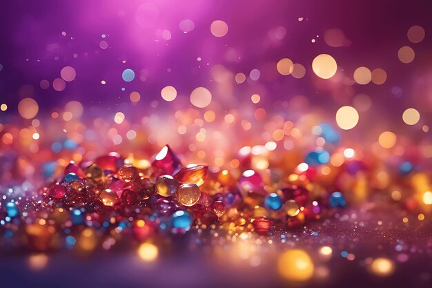 Colorido fondo navideño con luces y estrellas bokeh desenfocadas