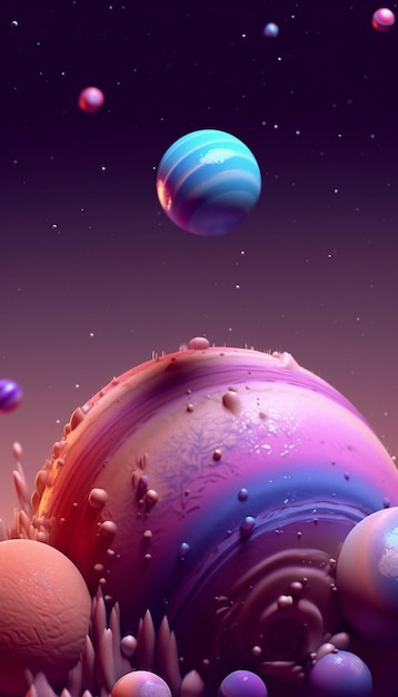 Un colorido fondo de pantalla de galaxia con un planeta y planetas.