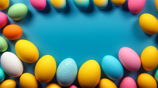 Un colorido fondo de pascua con un borde de huevos coloridos.