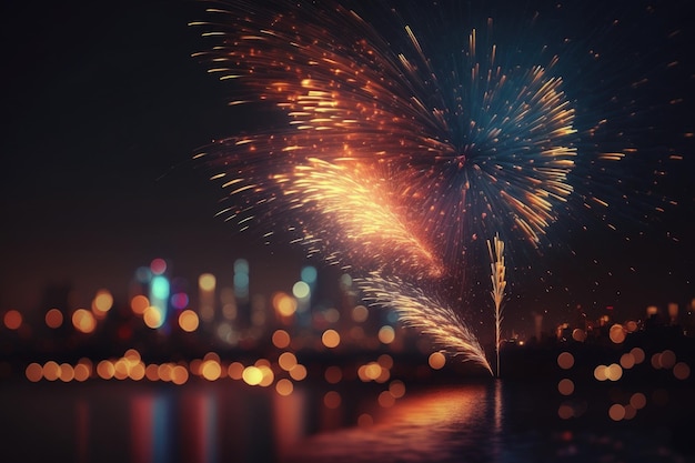 Un colorido fuegos artificiales se enciende en el cielo nocturno IA generativa