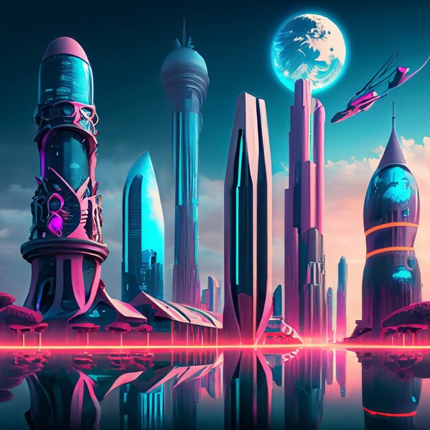 Colorido futurista Cyberpunk metaverse cidade fundo arte conceitual pintura digital fantasia illu