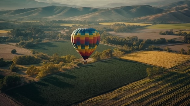 Colorido globo aerostático sobre los campos IA generativa